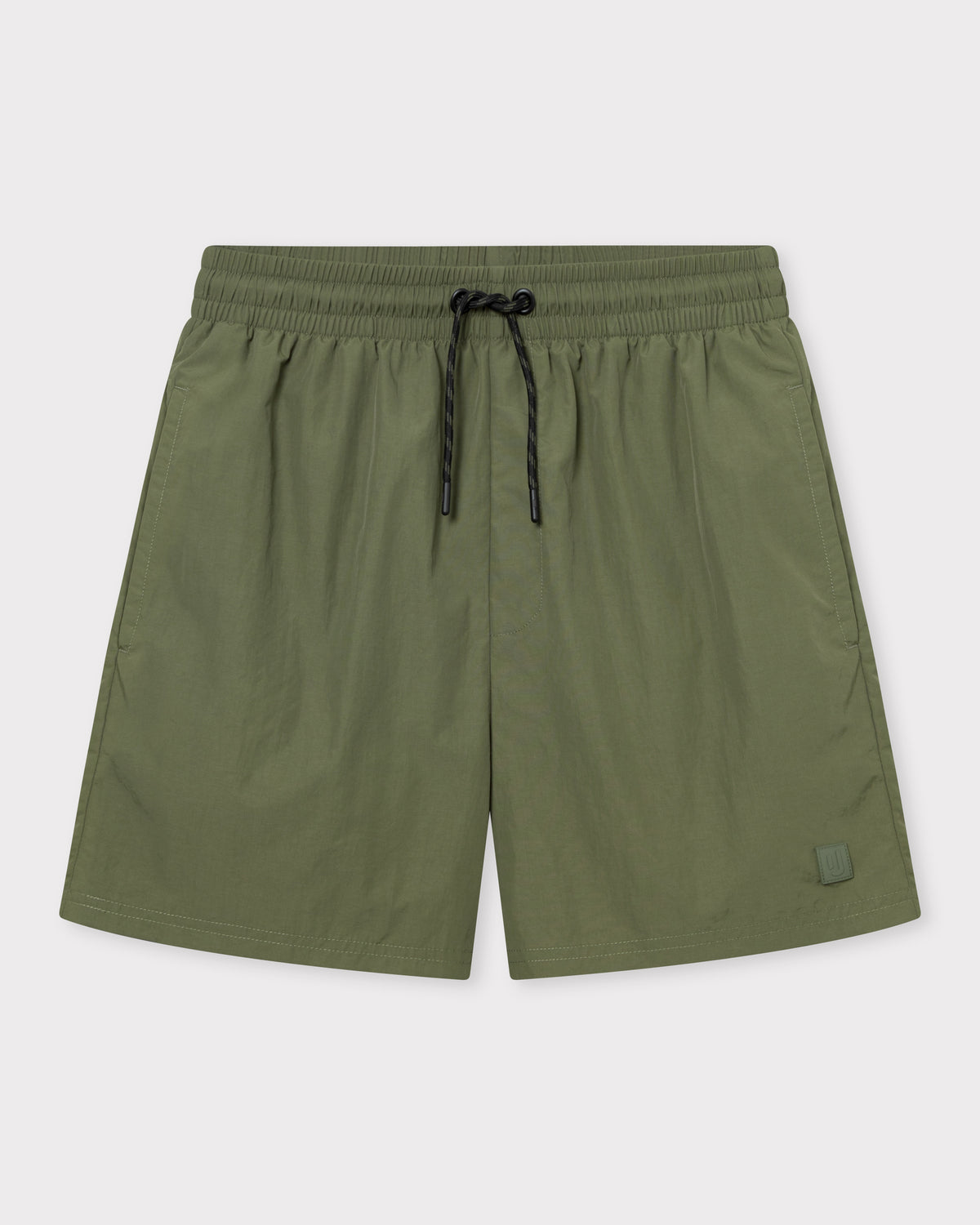 Olivefarbene Herren-Badehose 'Jay' mit elastischem Bund und schwarzem Kordelzug