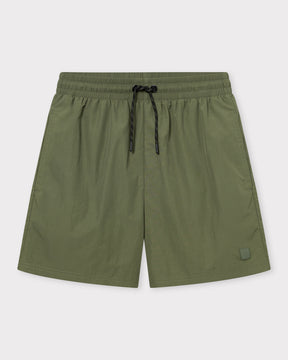 Olivefarbene Herren-Badehose 'Jay' mit elastischem Bund und schwarzem Kordelzug