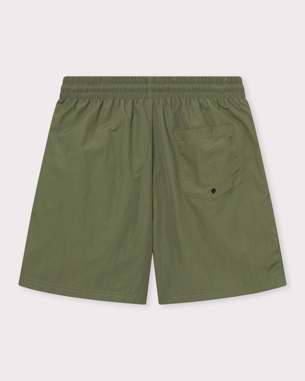 Olivegrüne Badehose ‚Jay‘ mit elastischem Bund und einer Gesäßtasche mit Druckknopf