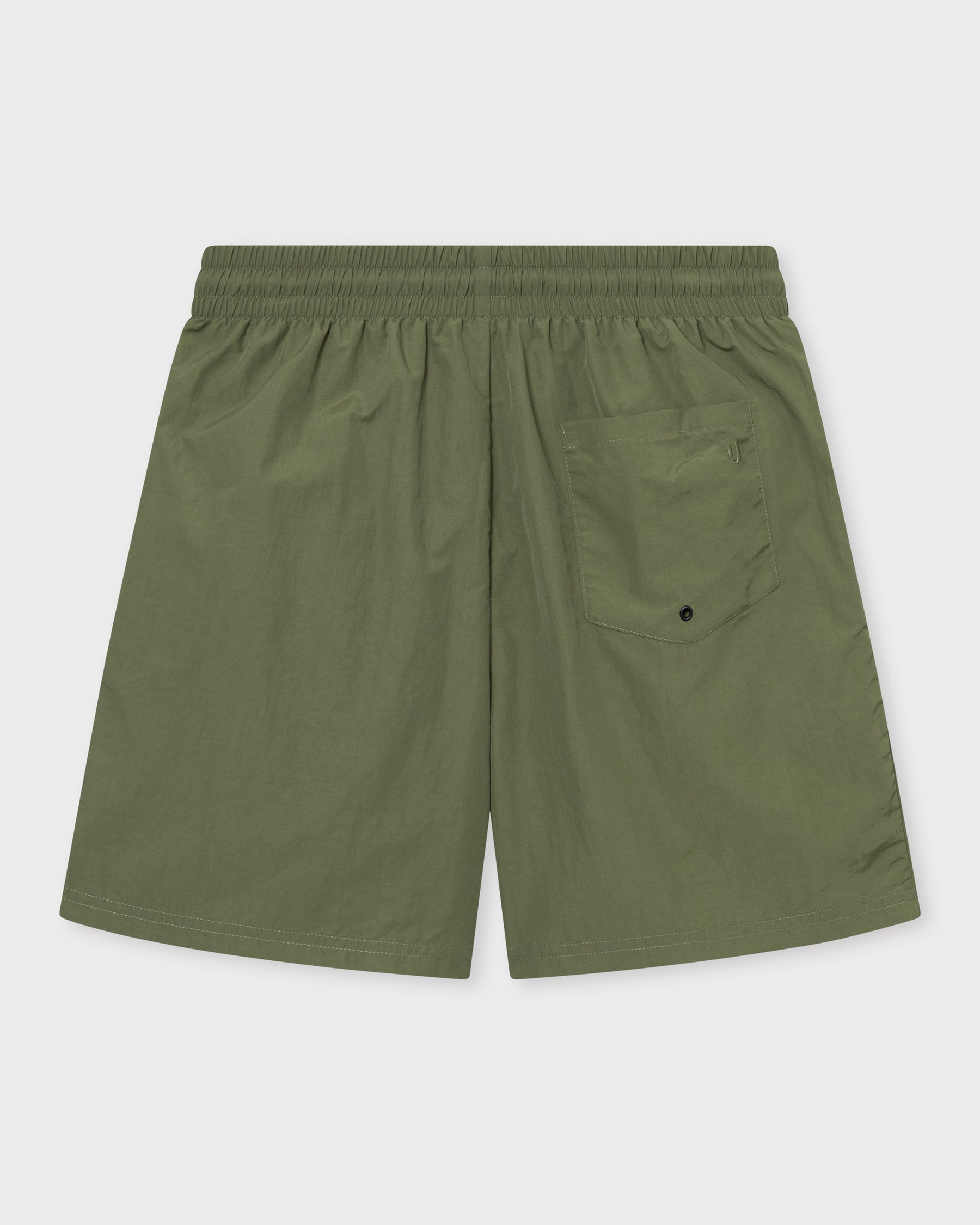 Olivegrüne Badehose ‚Jay‘ mit elastischem Bund und einer Gesäßtasche mit Druckknopf