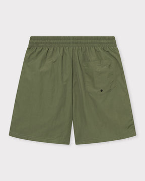 Olivegrüne Badehose ‚Jay‘ mit elastischem Bund und einer Gesäßtasche mit Druckknopf