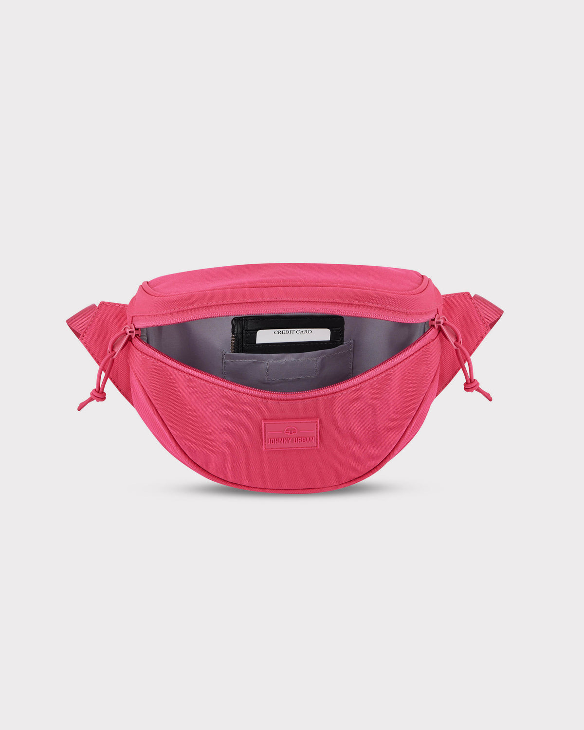 Rosa Bauchtasche 'Ben' von Johnny Urban mit offenem Hauptfach und sichtbarem Kartenfach