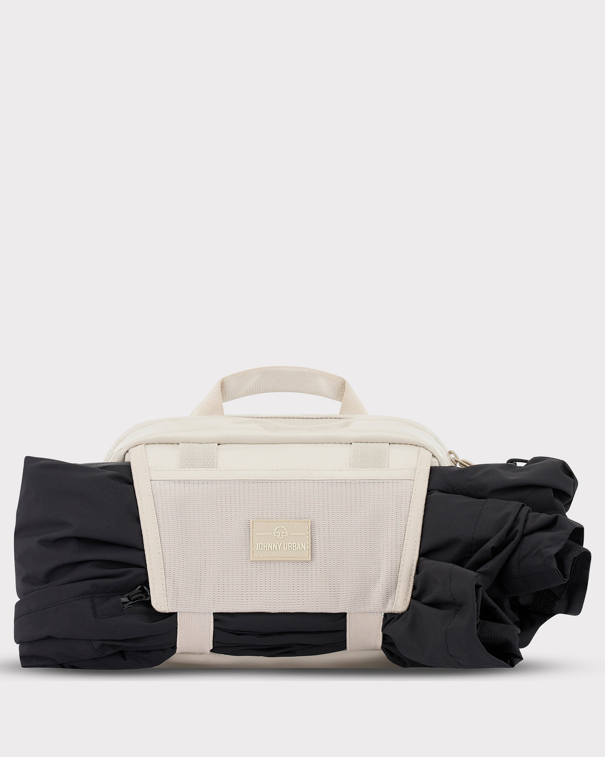 Beige Lenkertasche Fahrrad 'Nelson' von Johnny Urban mit schwarzem Regenschutz