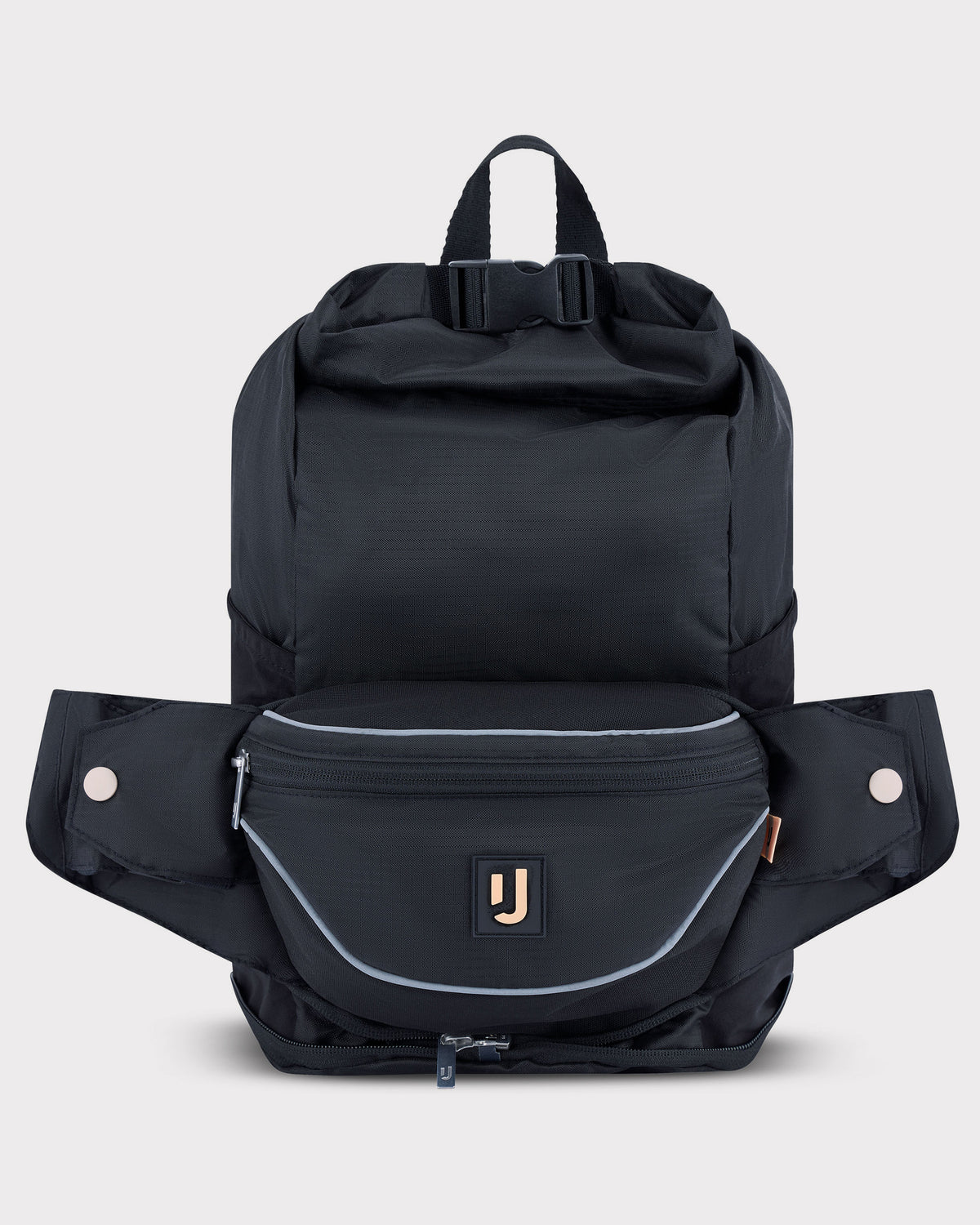 2in1 schwarze Bauchtasche und Rucksack 'Jimmy' von Johnny Urban mit Logo und reflektierenden Kanten