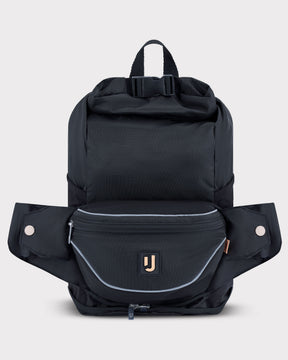 2in1 schwarze Bauchtasche und Rucksack 'Jimmy' von Johnny Urban mit Logo und reflektierenden Kanten