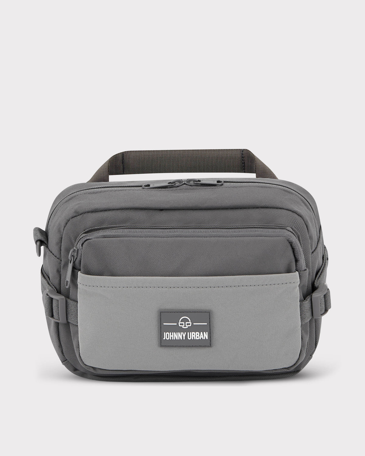 Graue Bauchtasche 'Travis' von Johnny Urban mit mehreren Reißverschlusstaschen und Logo vorne