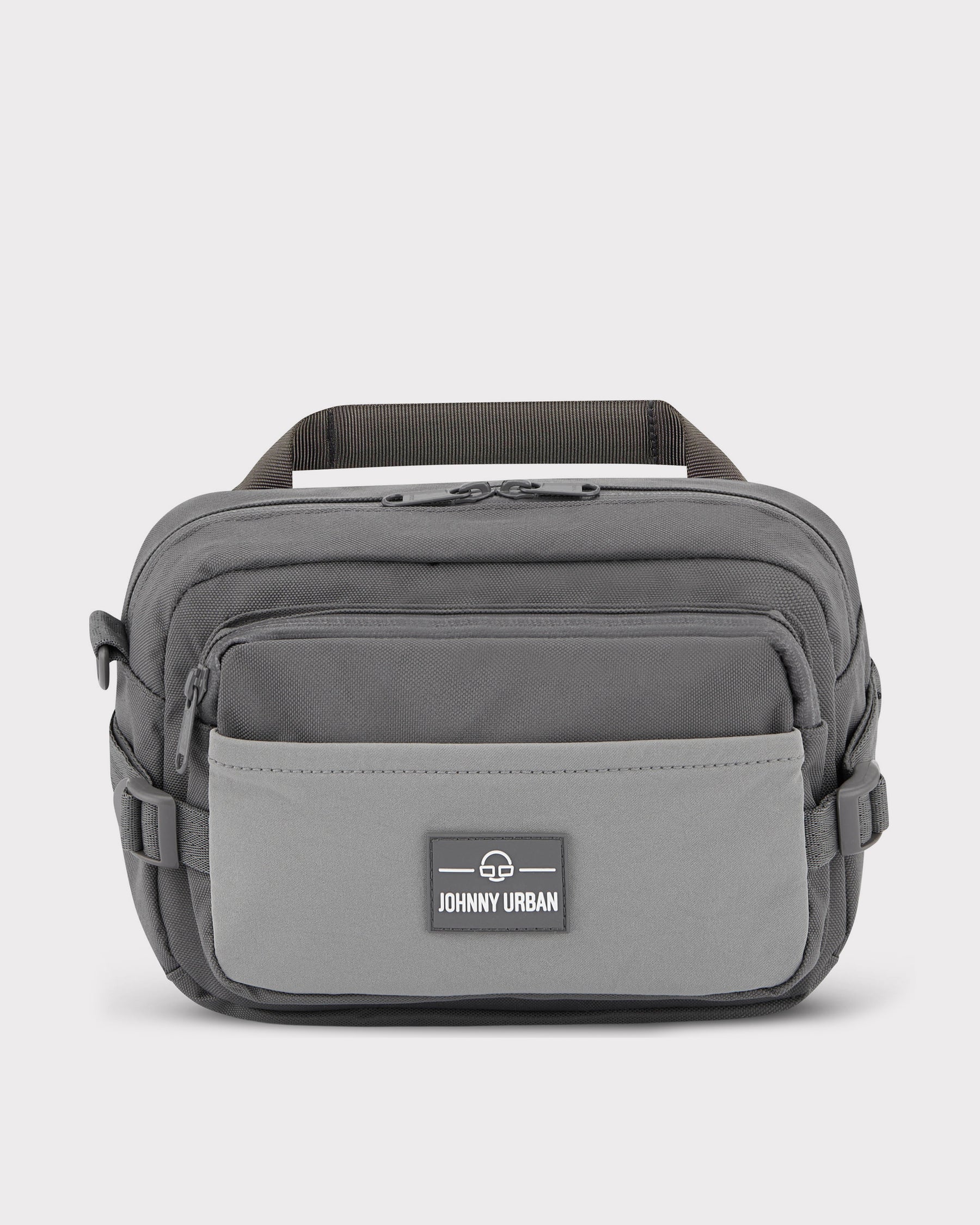 Graue Bauchtasche 'Travis' von Johnny Urban mit mehreren Reißverschlusstaschen und Logo vorne