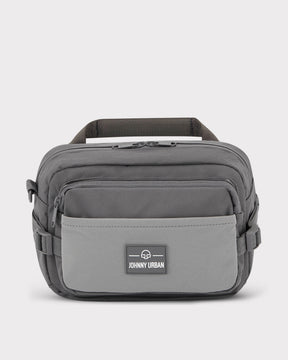 Graue Bauchtasche 'Travis' von Johnny Urban mit mehreren Reißverschlusstaschen und Logo vorne
