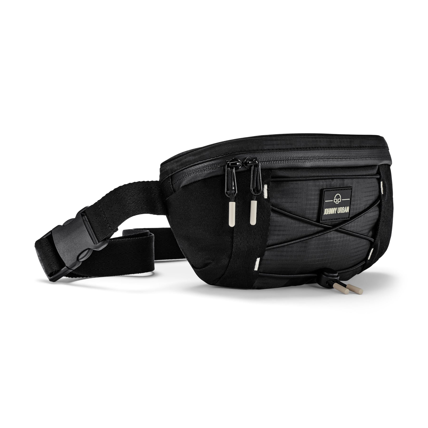 Schwarze sportliche Bauchtasche 'Devin' von Johnny Urban mit Reißverschluss und elastischem Frontband