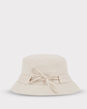 Cremefarbener Bucket Hat 'Gill' mit Schleife aus Baumwollstoff