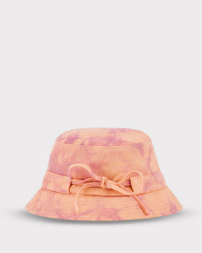 Pastellorange-lila Batik-Bucket-Hat 'Gill' mit Schleife aus Baumwollstoff