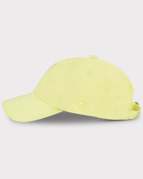 Leuchtend gelbe Canvas-Cap 'Jen' mit verstellbarem Riemen und kleinem Logo seitlich