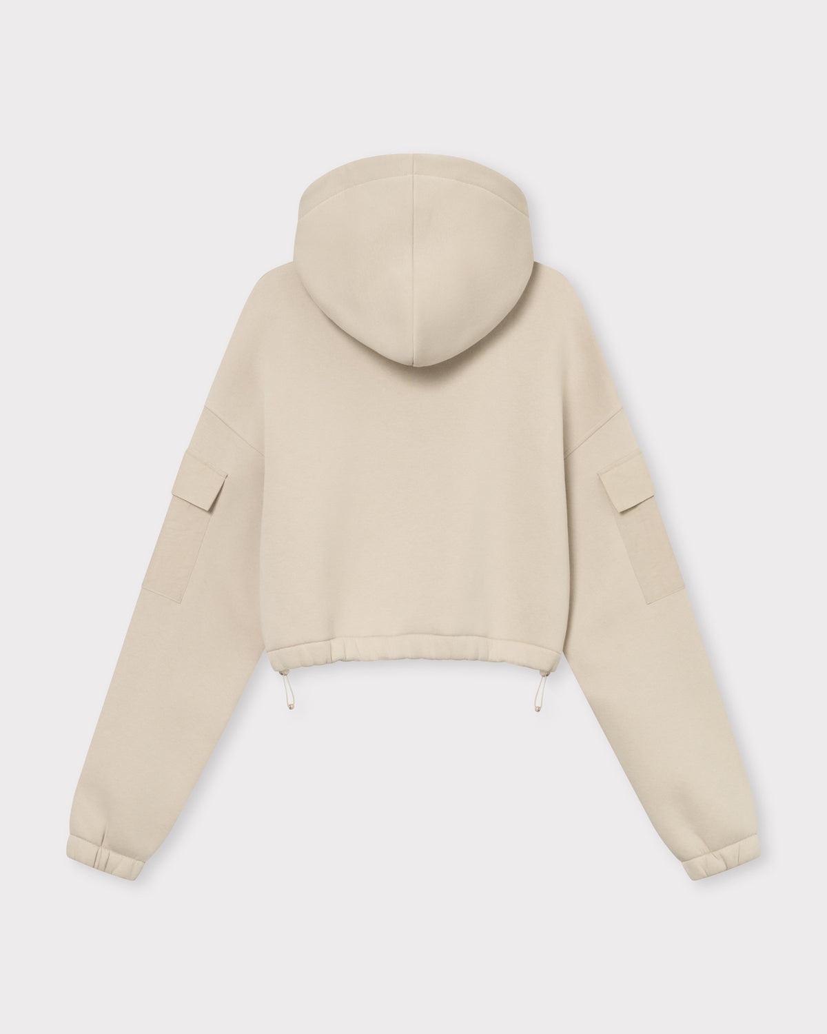 Beige Cropped Hoodie "Carly" für Damen mit Kapuze und Kordelzug am Saum