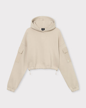 Cropped Hoodie Carly von Johnny Urban in Sandfarbe mit Kapuze, langen Ärmeln und Taschen am Oberarm