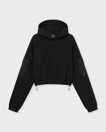 Schwarzer Cropped Hoodie 'Carly' mit Kapuze und Taschen an den Ärmeln von Johnny Urban
