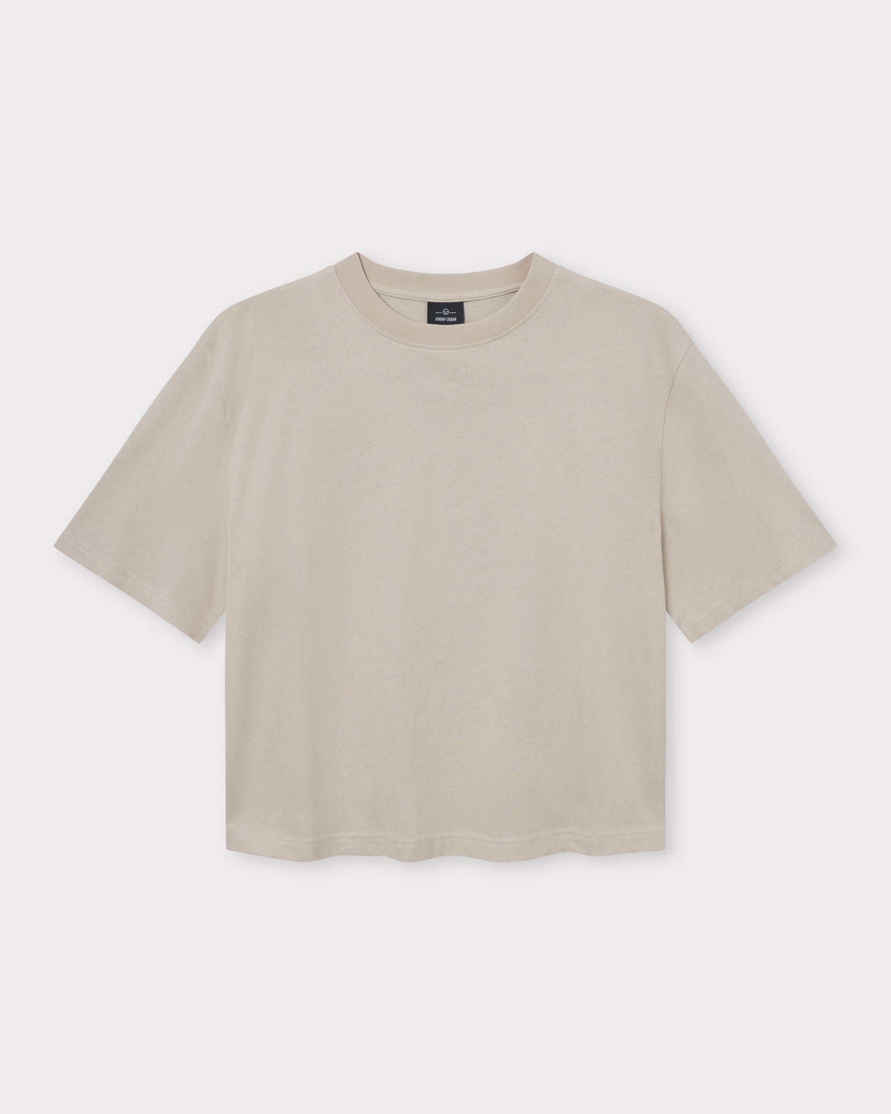 Beige Crop-T-Shirt ‚Zoey‘ von Johnny Urban mit Rundhalsausschnitt und kurzen Ärmeln