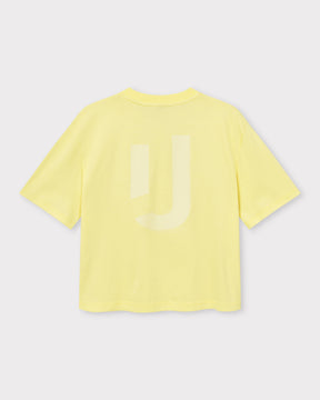 Gelbes Cropped T-Shirt 'Zoey JU' mit dezentem 'JU' Druck auf der Rückseite