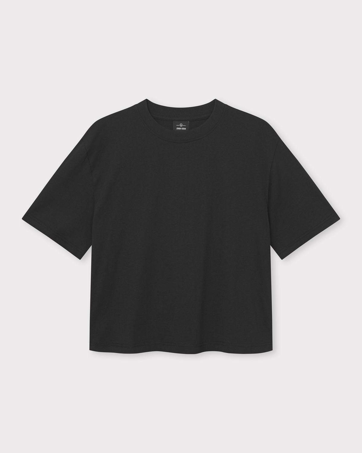 Schwarzes cropped T-Shirt 'Zoey' von Johnny Urban mit kurzem Schnitt und Rundhalsausschnitt