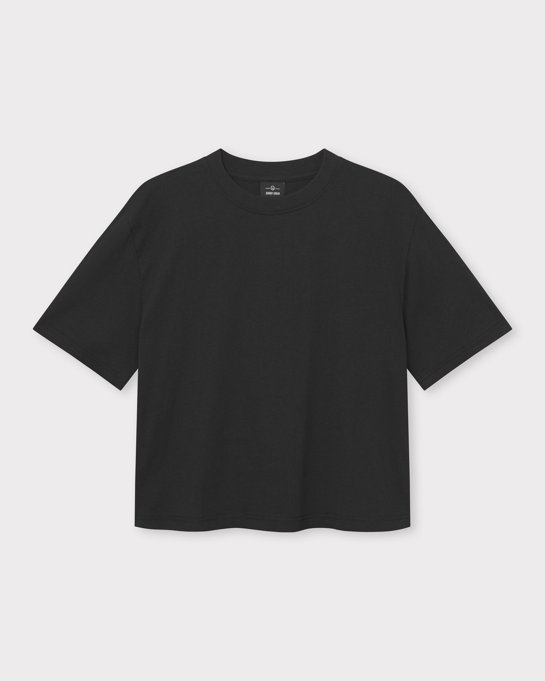 Schwarzes cropped T-Shirt 'Zoey' von Johnny Urban mit kurzem Schnitt und Rundhalsausschnitt