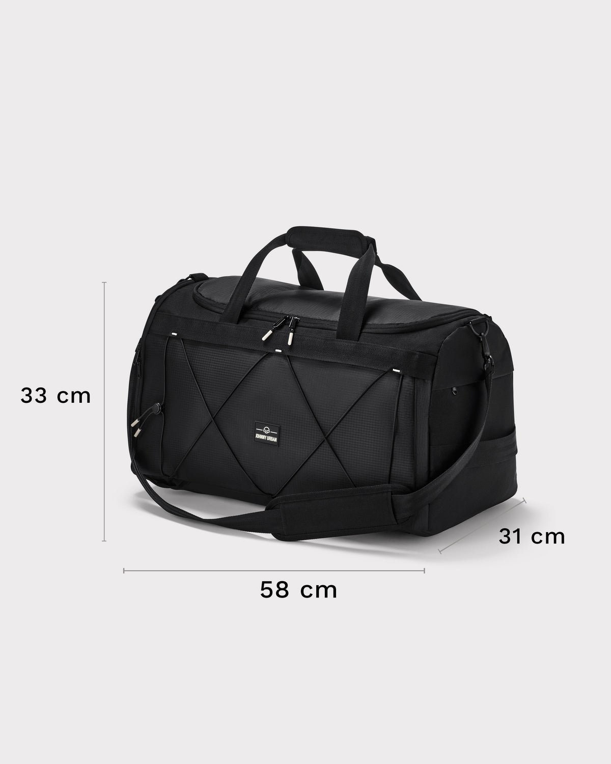 Schwarze große Sporttasche 'Shawn Large' von Johnny Urban mit Griffen und Schultergurt, Maße 58x33x31 cm
