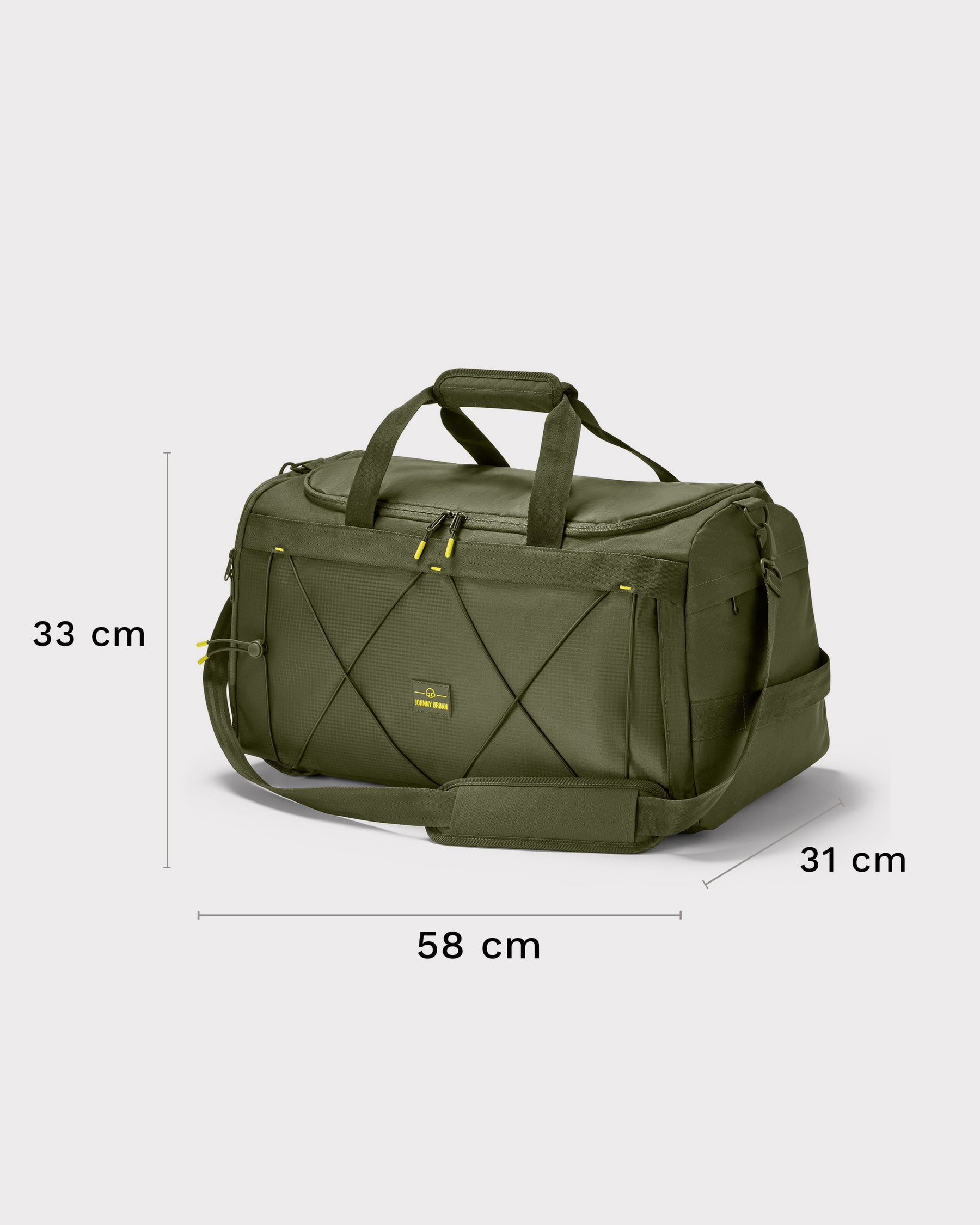 Grüne Johnny Urban Duffle Bag 'Shawn Large' mit Maßen 58x33x31 cm, Sporttasche mit Griffen und Schulterriemen