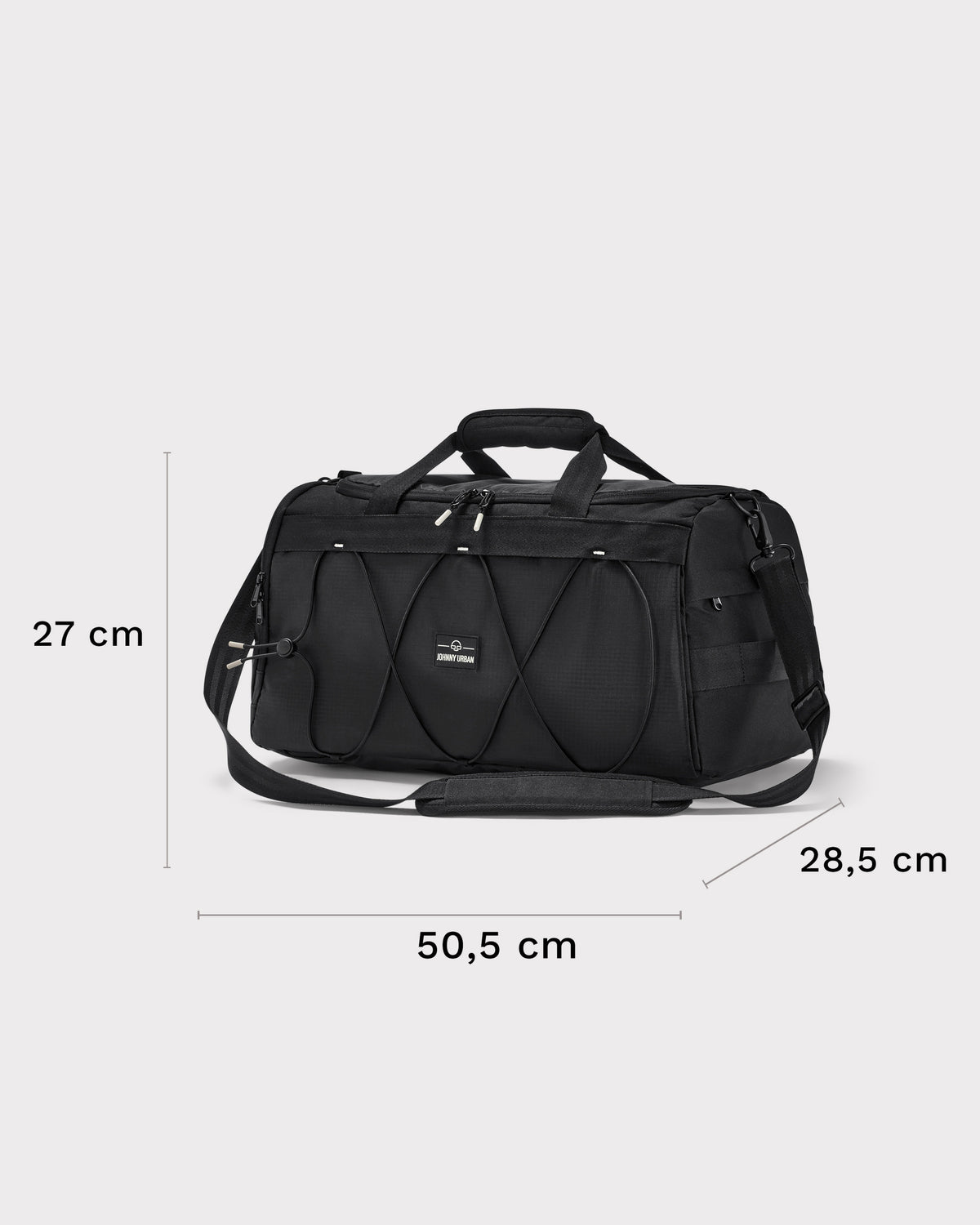 Schwarze Duffle Bag 'Shawn Medium' von Johnny Urban mit verstellbarem Schultergurt und Zugschnur vorne