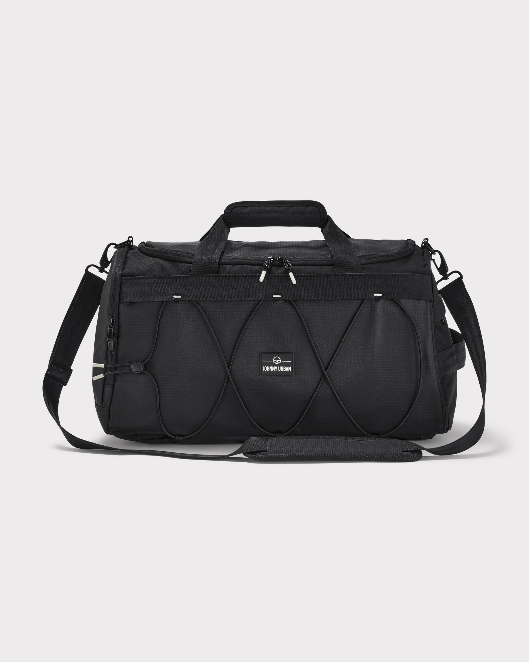 Schwarze Duffle Bag 'Shawn Medium' von Johnny Urban mit Schultergurt und elastischem Spanngurt vorne
