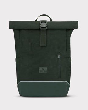 Schwarzer Rolltop Rucksack 'Robin Medium' von Johnny Urban mit seitlicher Reißverschlusstasche und grauem Boden