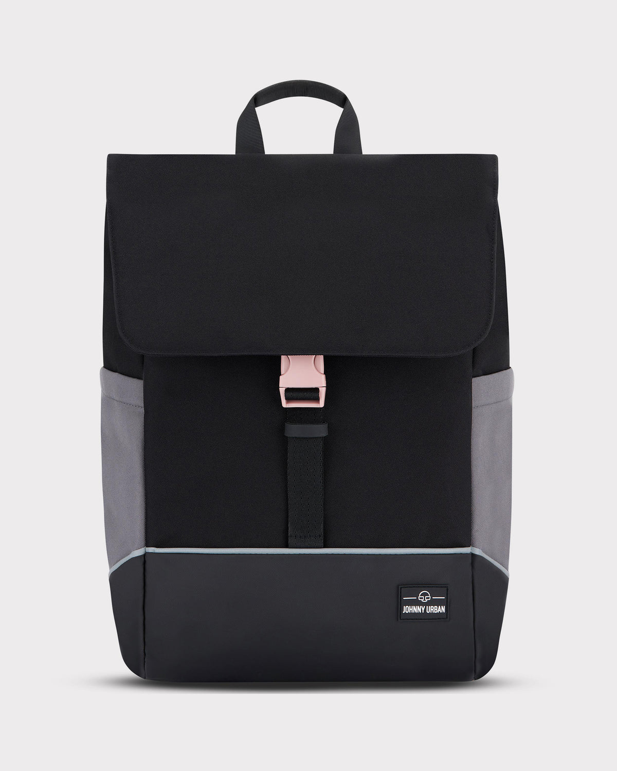 Schwarzer Johnny Urban Rucksack 'Mika' Bike mit grauen Seitentaschen und rosafarbenem Verschluss