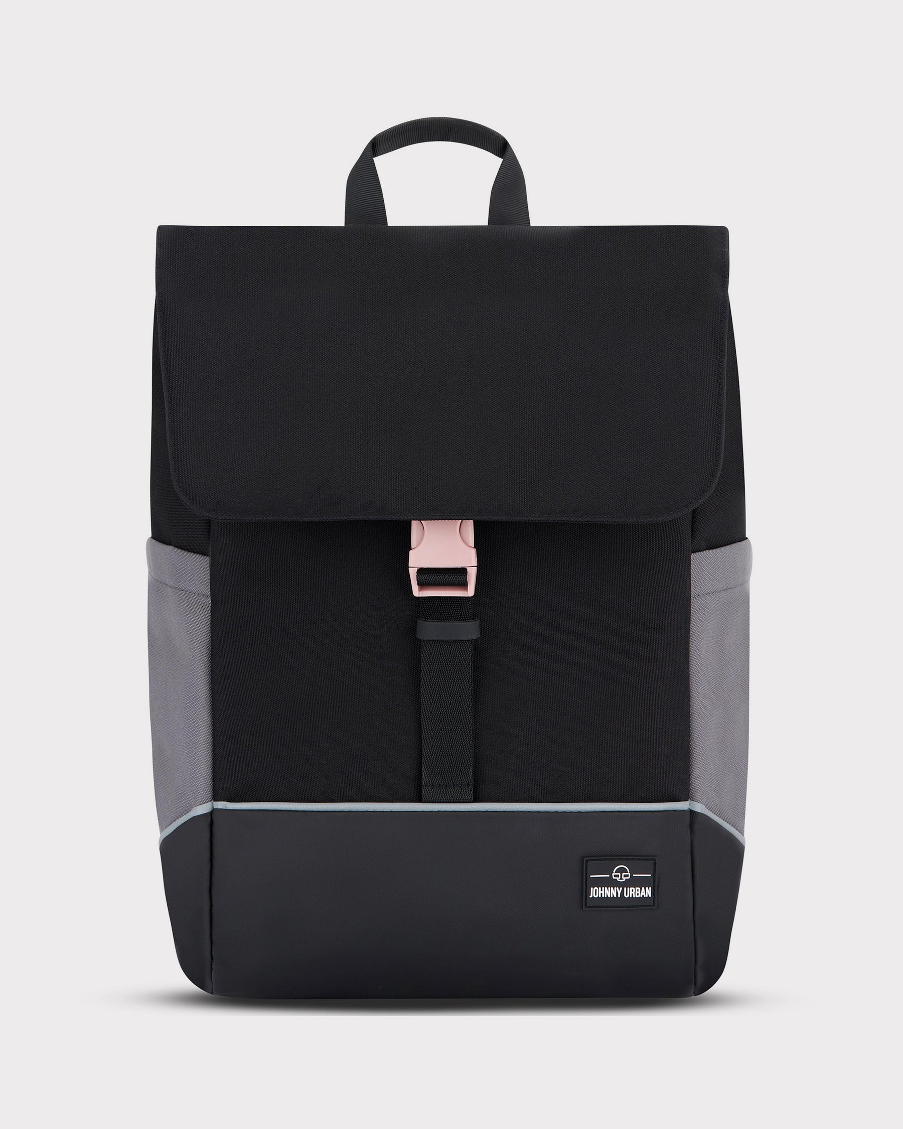 Schwarzer Johnny Urban Rucksack 'Mika' Bike mit grauen Seitentaschen und rosafarbenem Verschluss