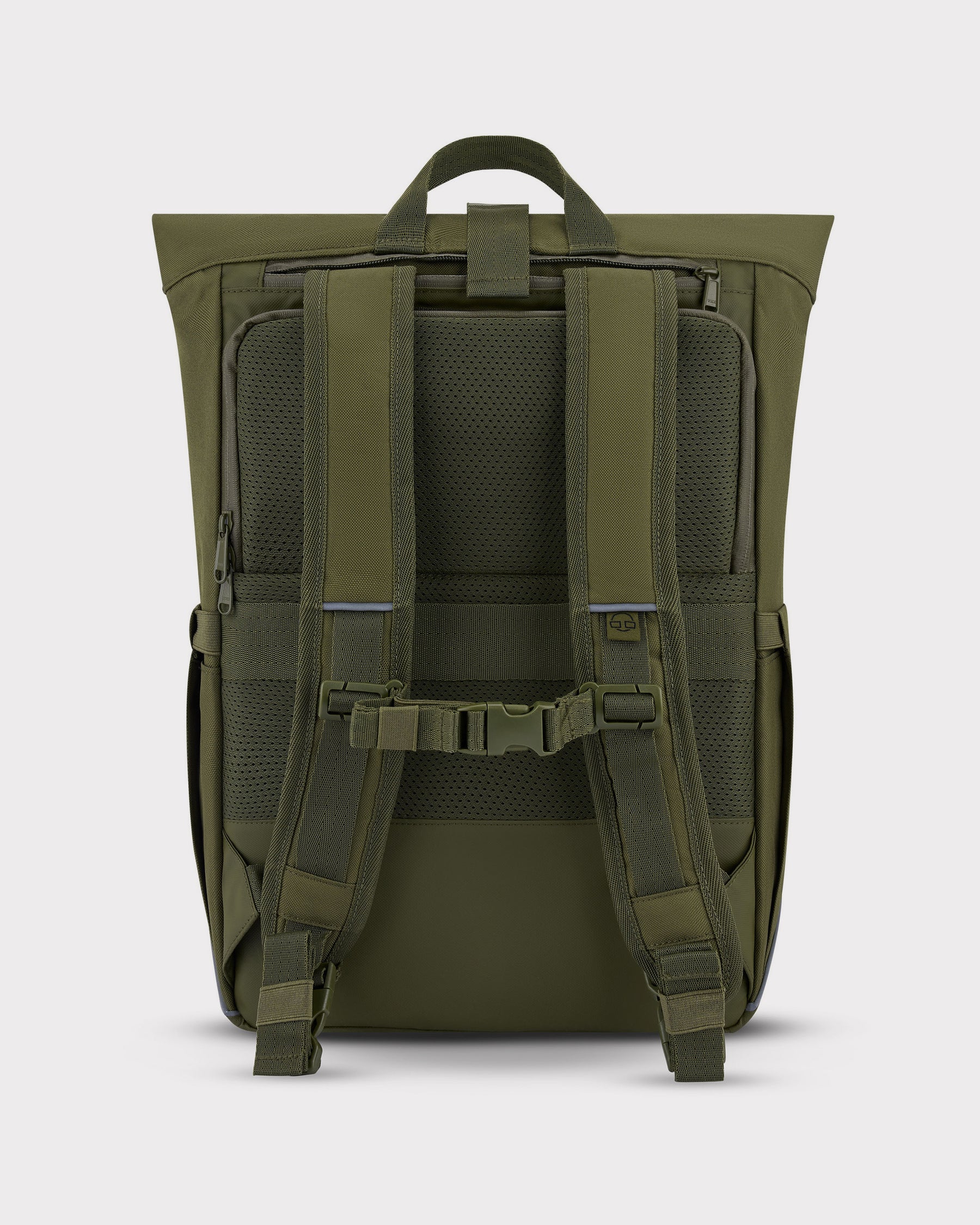 Grüner Rolltop-Fahrradrucksack 'Robin Medium' mit gepolsterten Schultergurten und Rückenbelüftung