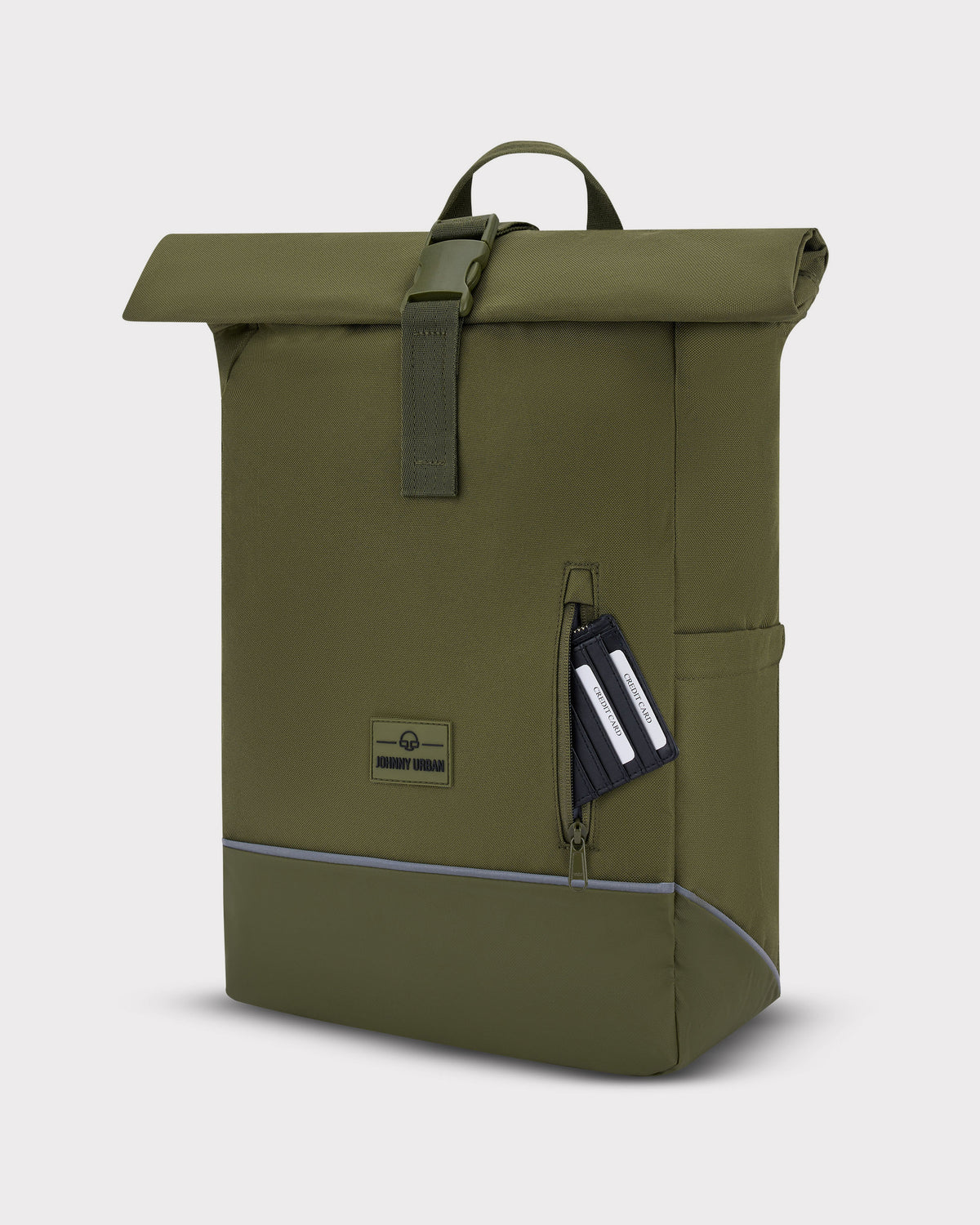 Johnny Urban Rolltop Rucksack 'Robin Medium' in Olivgrün mit Reißverschlussfach für Karten