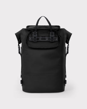 Schwarzer Rolltop Rucksack 'Myles' mit Gepäckträgerbefestigung, wasserfest für Fahrräder