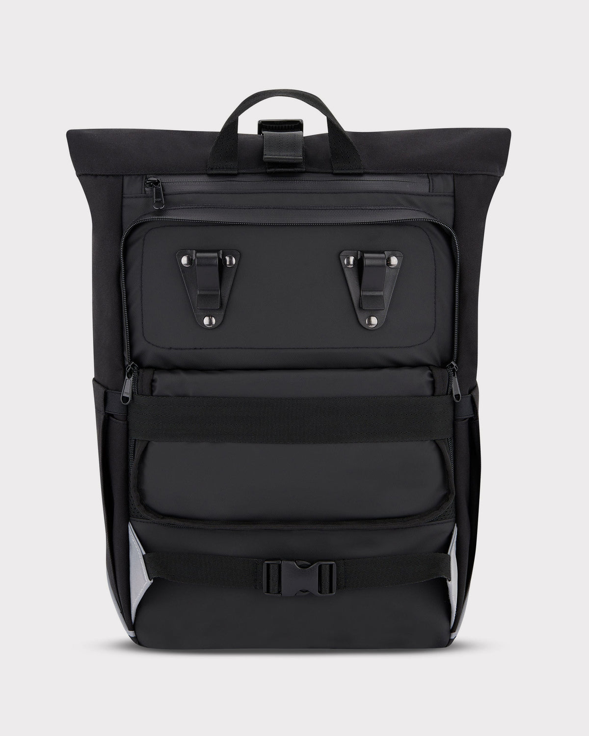 Johnny Urban Rolltop Rucksack 'Robin Medium' in Schwarz mit Reflektoren und Befestigungsclips für Fahrradgepäckträger