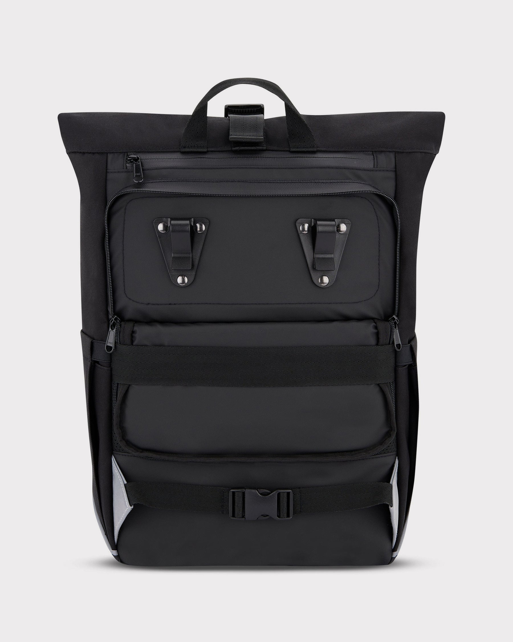Johnny Urban Rolltop Rucksack 'Robin Medium' in Schwarz mit Reflektoren und Befestigungsclips für Fahrradgepäckträger