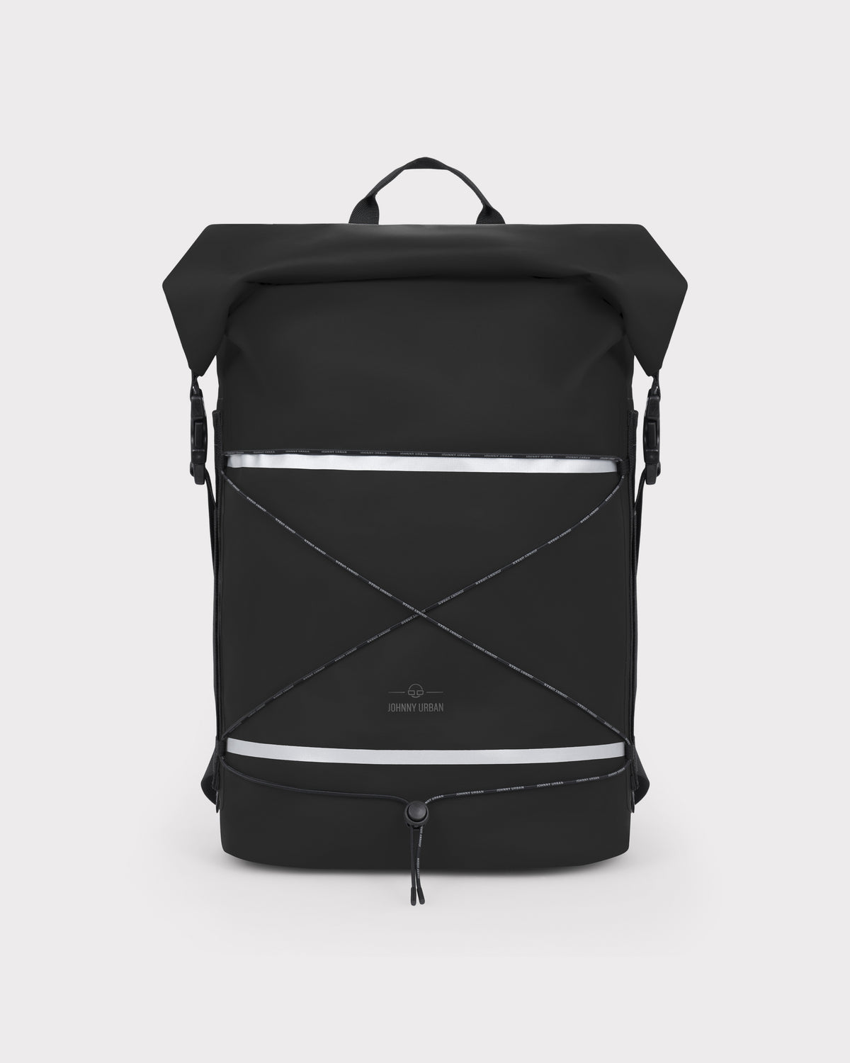 Schwarzer Rolltop Rucksack 'Myles' von Johnny Urban mit reflektierenden Streifen und elastischem Frontband