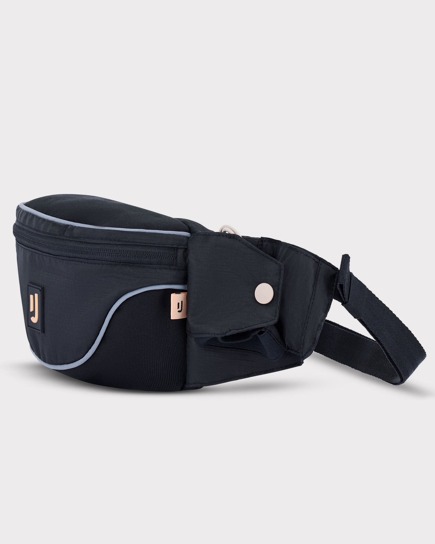 Schwarze 2in1 Bauchtasche 'Jimmy' mit grauen Ziernähten und verstellbarem Gurt