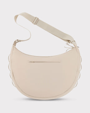 Beige Half Moon Bag 'Kaia XL' mit verstellbarem Schultergurt und Reißverschlussfach außen