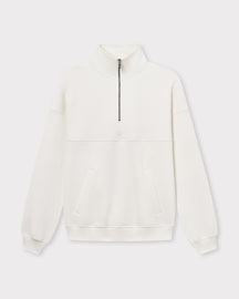 Cremeweißer Unisex-Halb-Zip-Sweatshirt 'Cooper' mit hohem Kragen und zwei Taschen