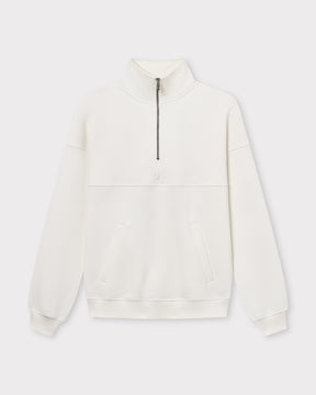 Cremeweißer Unisex-Halb-Zip-Sweatshirt 'Cooper' mit hohem Kragen und zwei Taschen