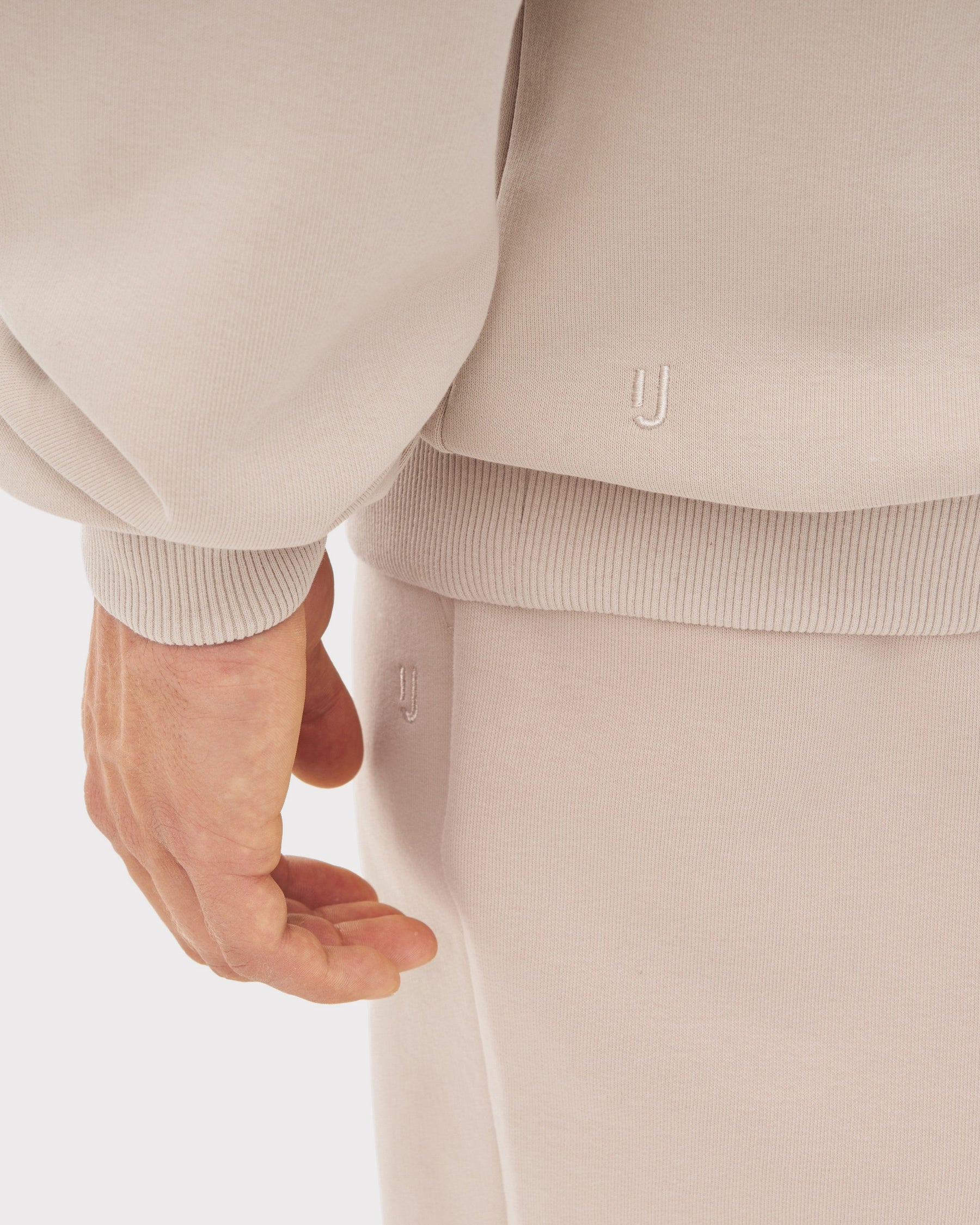 Beige Half Zip Sweatshirt 'Cooper' aus Baumwolle mit Rippbündchen an Ärmeln und Hüftbund