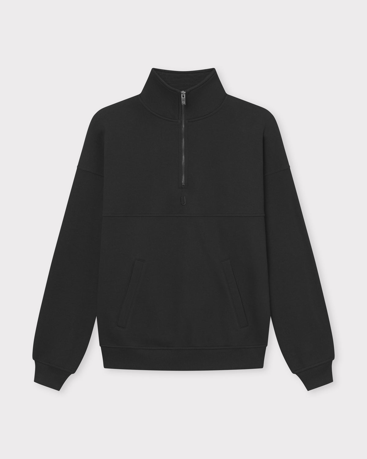 Schwarzer Unisex Half Zip Sweatshirt 'Cooper' mit Stehkragen und Kängurutasche