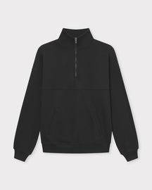 Schwarzer Unisex Half Zip Sweatshirt 'Cooper' mit Stehkragen und Kängurutasche