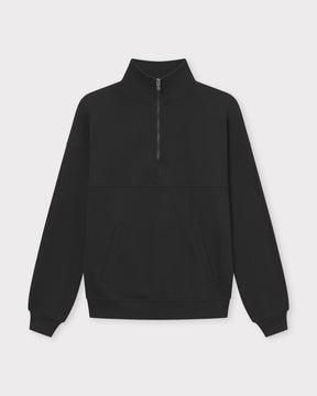 Schwarzer Unisex Half Zip Sweatshirt 'Cooper' mit Stehkragen und Kängurutasche