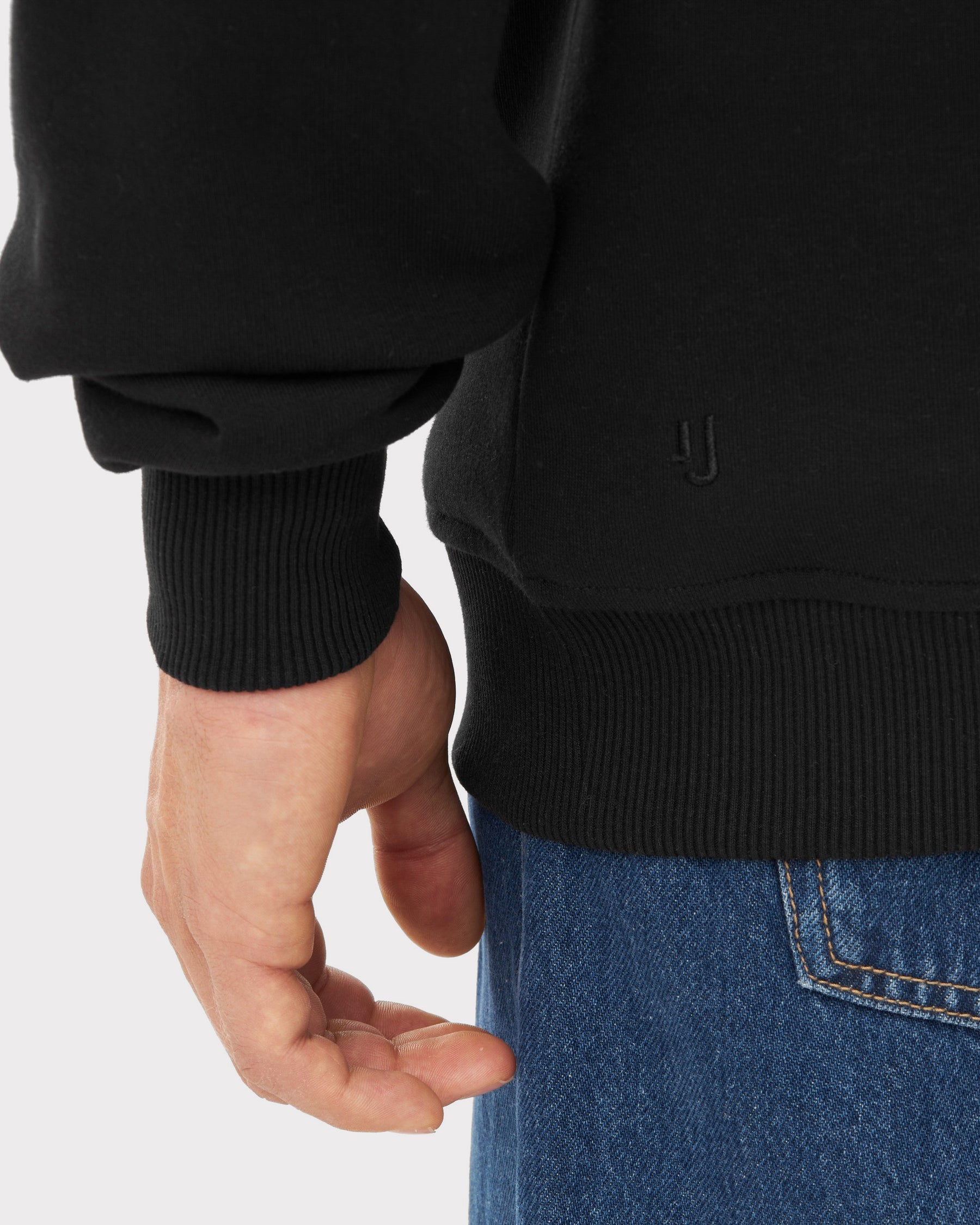 Schwarzer Half Zip Sweatshirt-Pullover 'Cooper' mit gerippten Bündchen an Ärmel und Saum