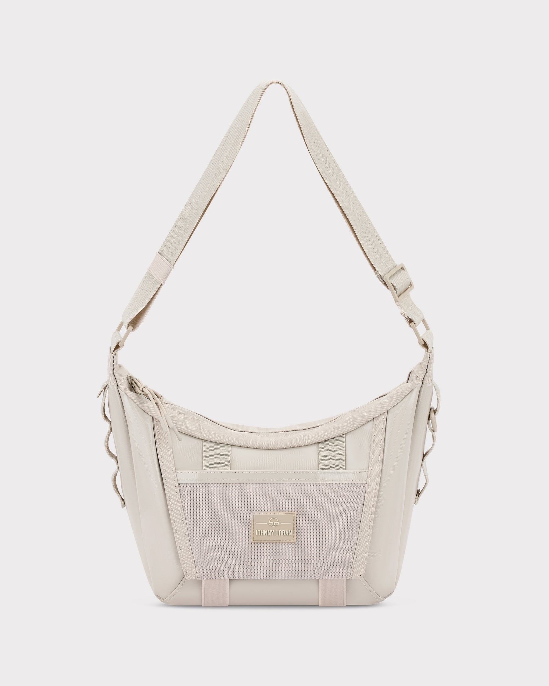 Beige Handtasche 'Liv' von Johnny Urban mit verstellbarem Schultergurt und frontaler Mesh-Tasche