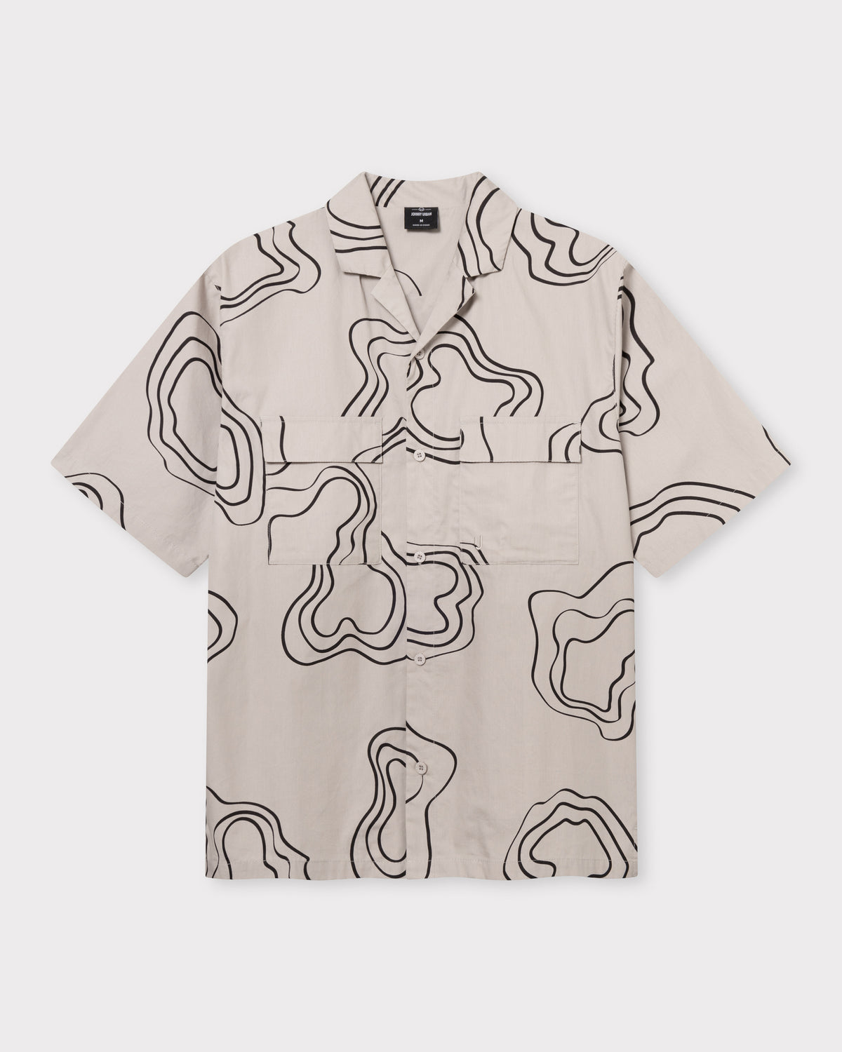 Johnny Urban Hemd-Shirt Spencer in Beige mit abstraktem schwarzen Linienmuster und kurzen Ärmeln