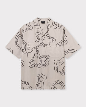 Johnny Urban Hemd-Shirt Spencer in Beige mit abstraktem schwarzen Linienmuster und kurzen Ärmeln