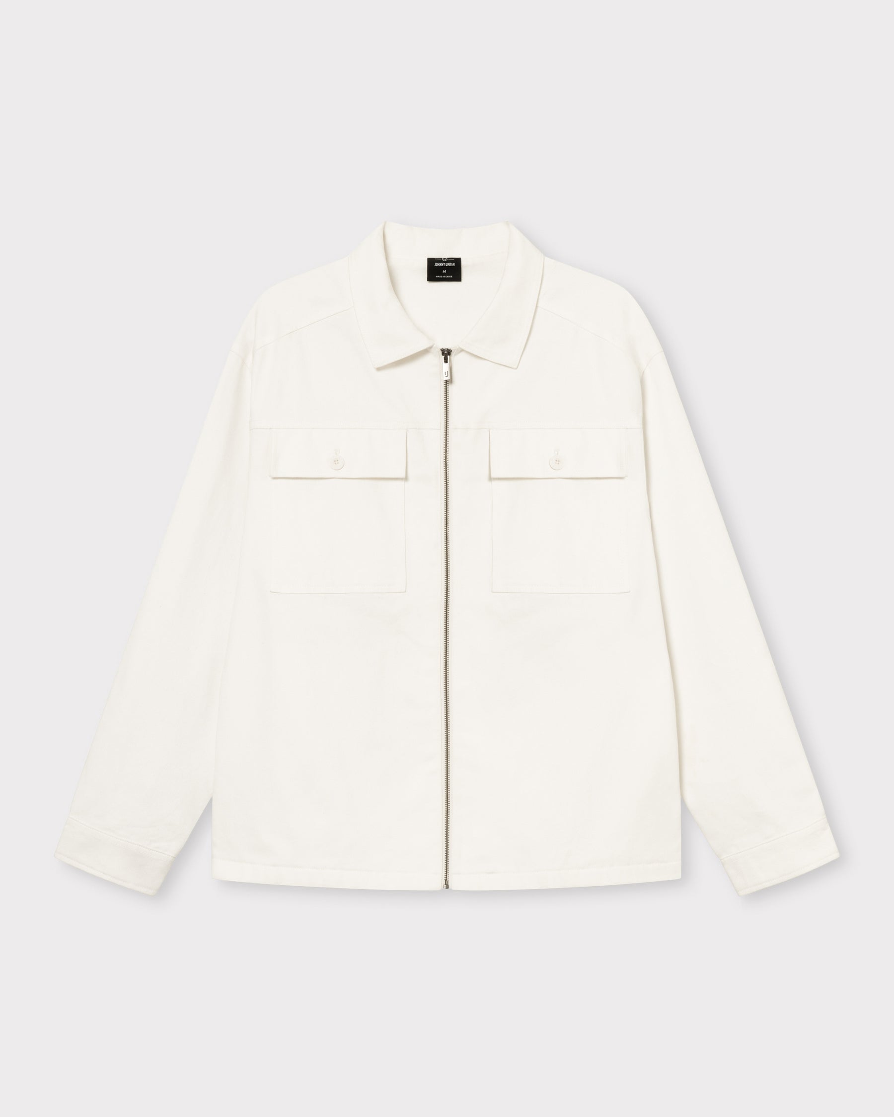 Cremefarbenes Overshirt 'Cameron' mit Reißverschluss und zwei Brusttaschen mit Klappen
