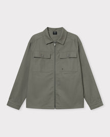 Overshirt 'Cameron' in olivgrauer Farbe mit Reißverschluss und zwei Brusttaschen mit Klappen und Knöpfen